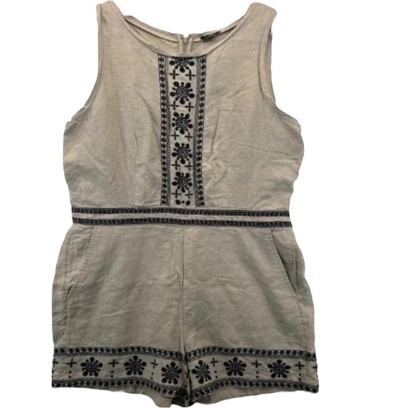 🌺LOFT Linen Embroidered Romper in Khaki Linen Size 4🌺 - Picture 3 of 7
